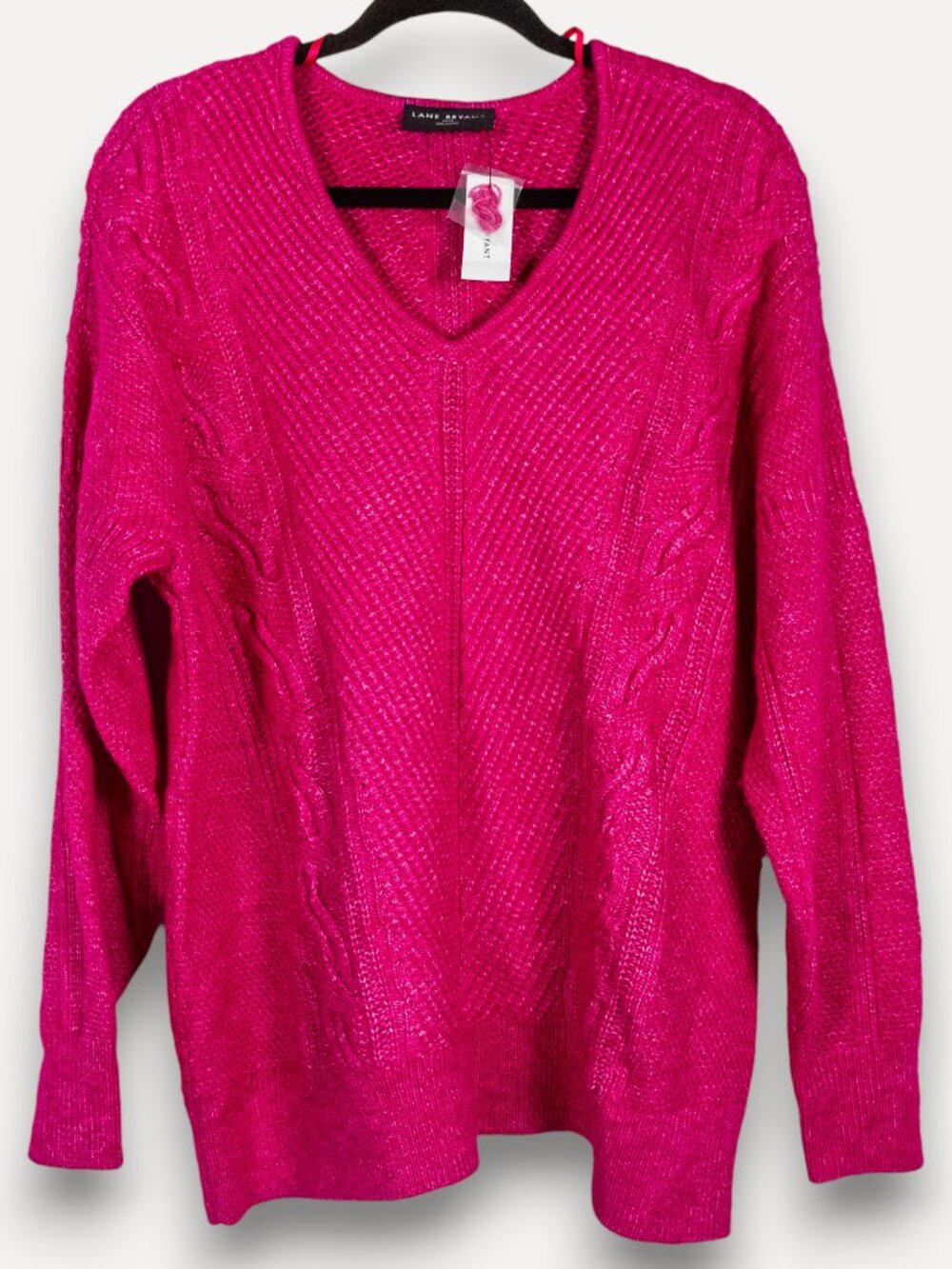 Lane Bryant Hot Pink Cable Knit V-Neck Sweater Size 18/20